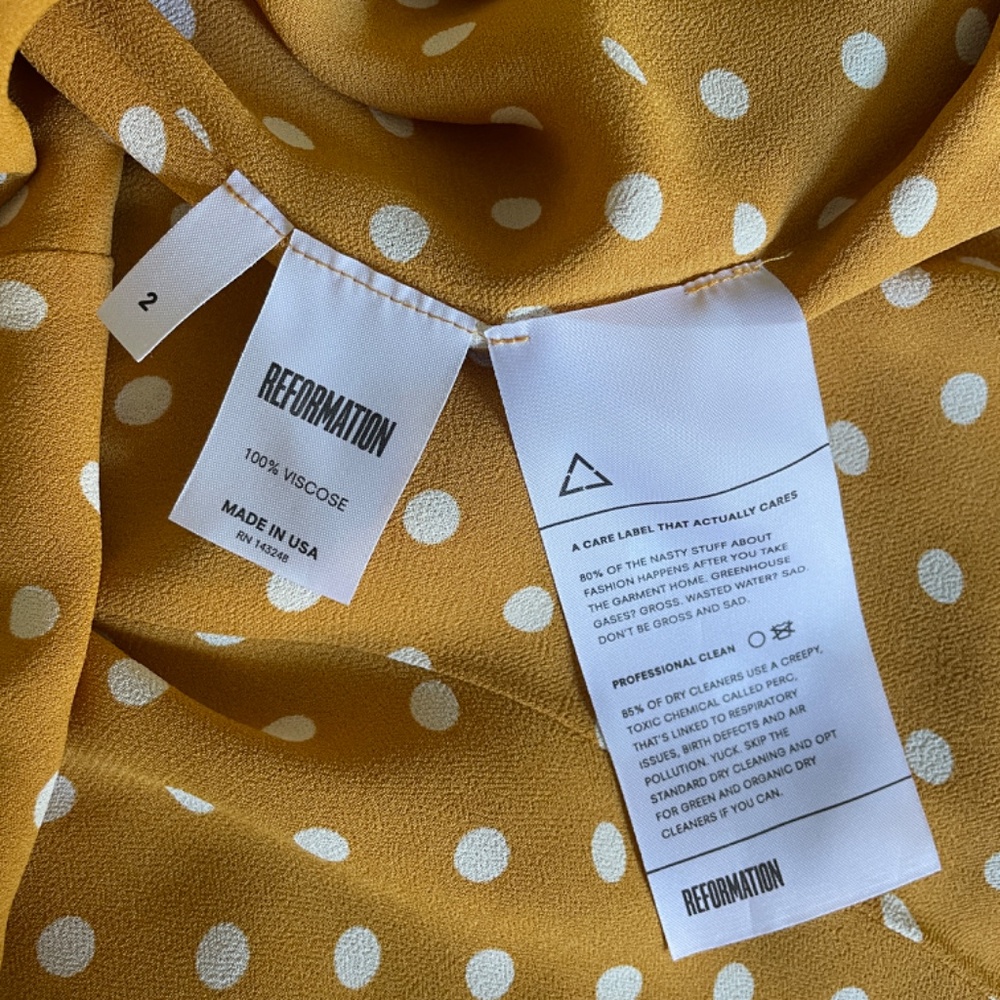 Reformation Yellow Polka Dot Dress Size 2 - Picture 4 of 4